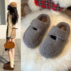 厚底百搭包头半拖毛毛拖鞋女2025秋冬新款加绒防滑保暖舒适棉拖鞋