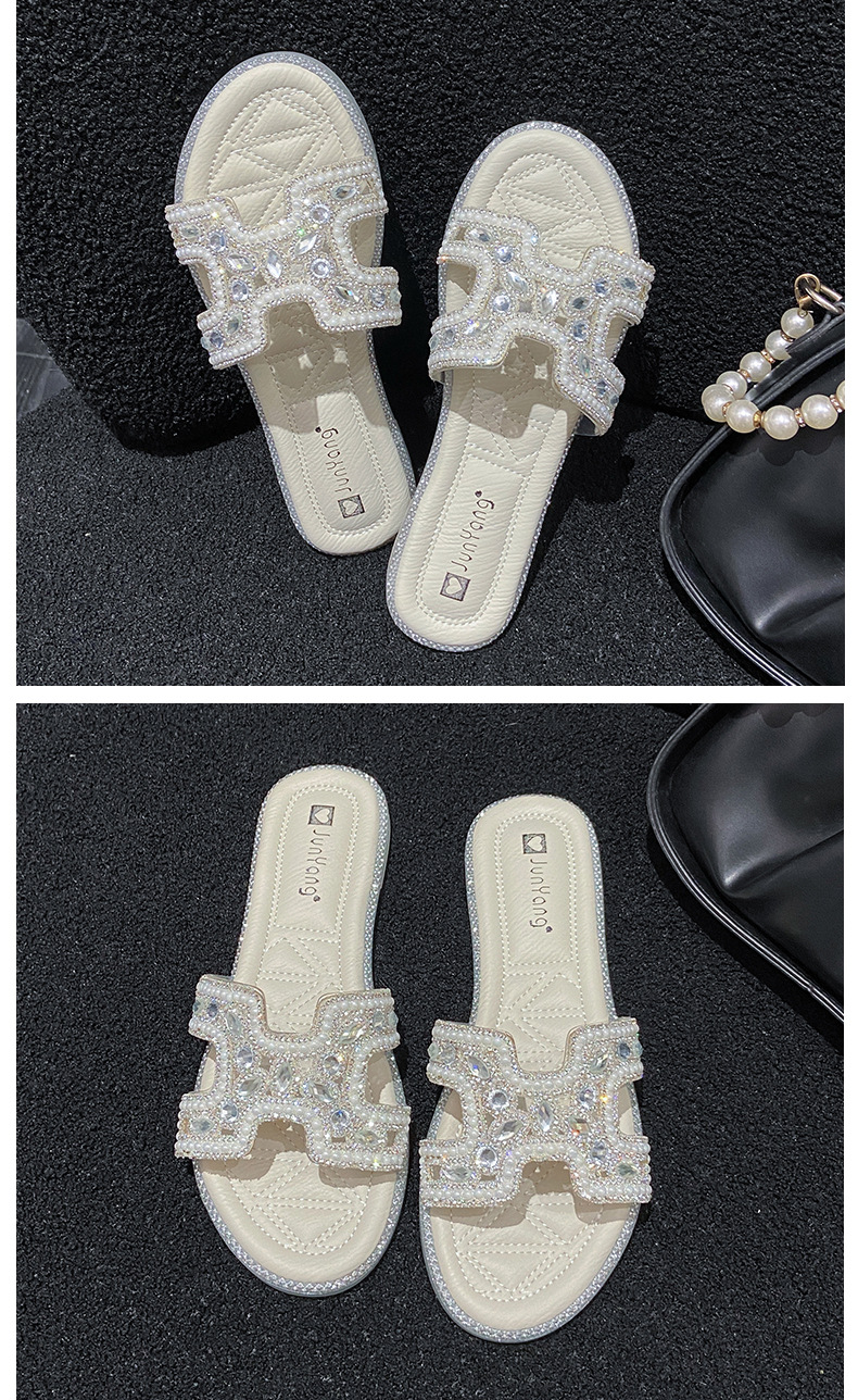 Piccole pantofole stile profumato da donna 2023 sandali piatti estivi stile casual moda strass parola_voghion.com