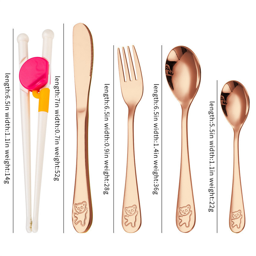 Creativo 304 de acero inoxidable cuchillo para niños, tenedor y cuchara palillos traje de dibujos animados de alto aspecto cuchara de entrenamiento Tenedor Oso vajilla