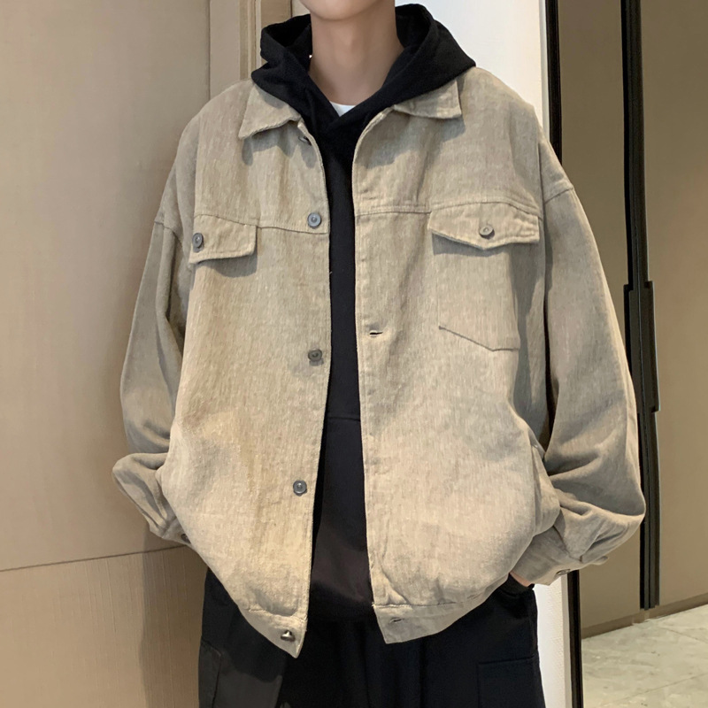 Vintage Laps Coat Men's Spring and Autumn Japanese Solid Color Hip-Hop Loose Casual Instagram Style Fashionable Overalls Jacket Cardigan