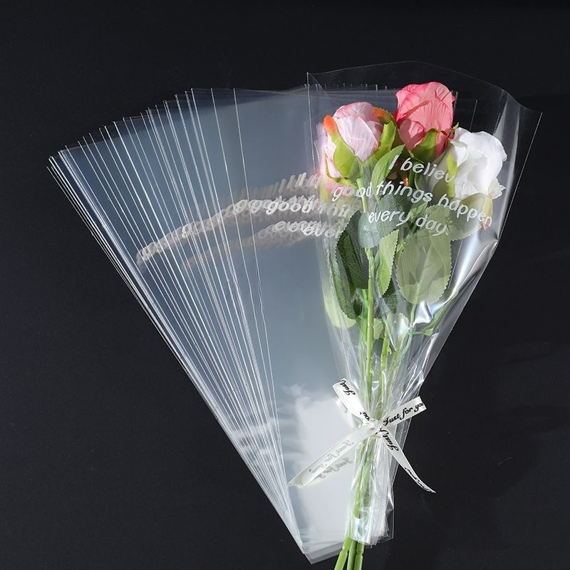鲜花包装袋玫瑰英文透明花束包装纸玻璃纸单支多支袋花艺包花材料