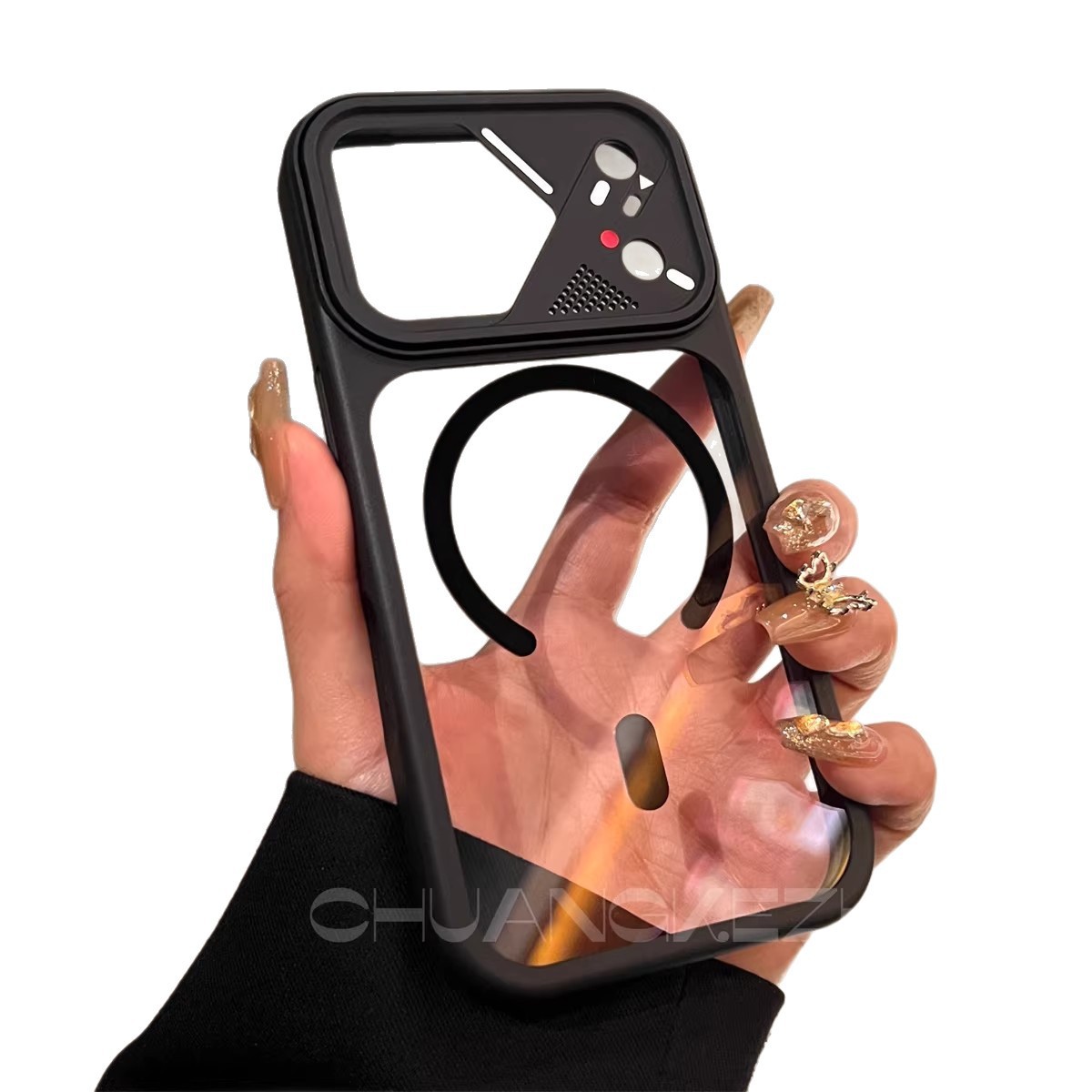 Lentes irregulares creativas para iPhone17Promax caso de teléfono alta permeabilidad succión magnética manzana16 cubierta 15