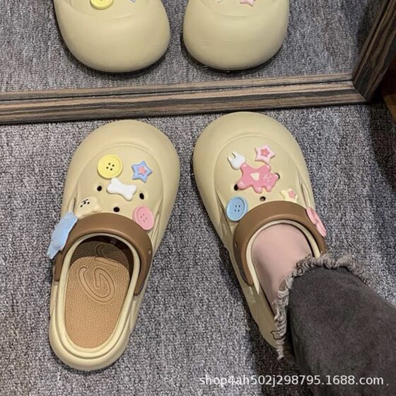 Thick-soled Baotou Slippers Hole Shoes Women's Outwear 2024 Summer New Style Shoe Trendy Baotou Slippers