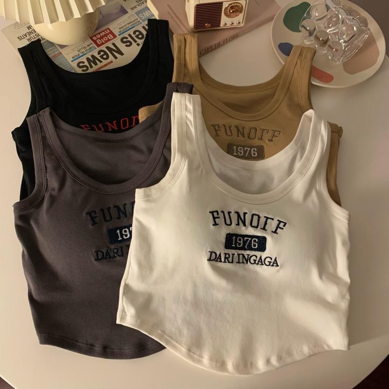 1976 chaleco deportivo bordado con almohadilla en el pecho desgaste exterior de las mujeres Delgado bottoming correa corta chica caliente todo-fósforo superior verano