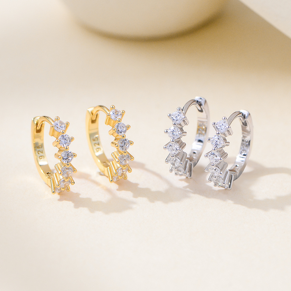 Europa y América ins Comercio exterior círculo transfronterizo en forma de C diamante circón personalidad moda s925 plata esterlina oreja hebilla pendientes joyería del oído