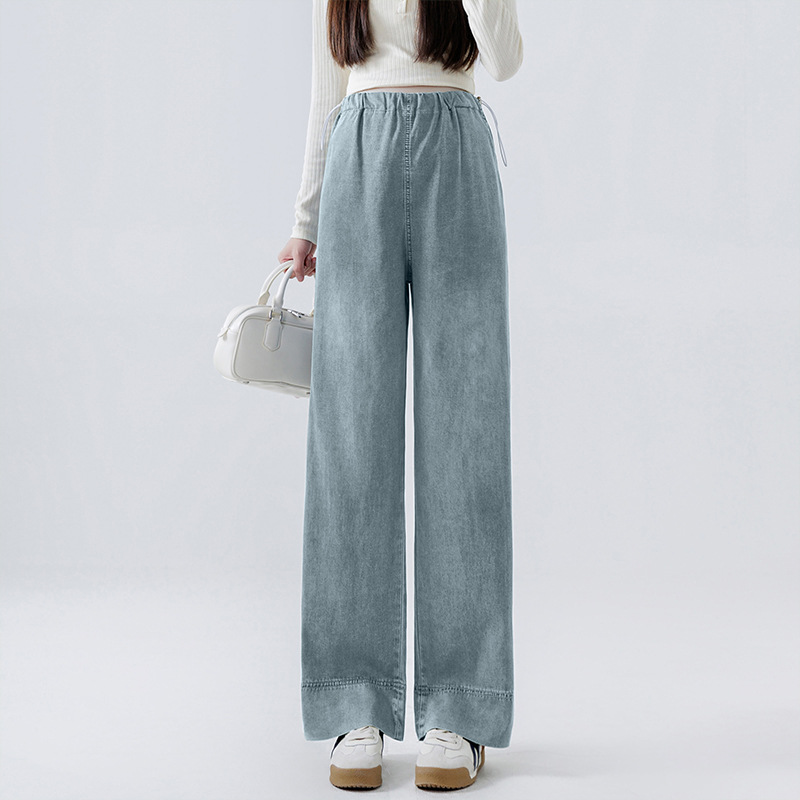 Maternity Lyocell Jeans Thin Summer Straight-Leg Pants Wide Leg Pants Outer Wear No Support Belly Pregnant Women Pants