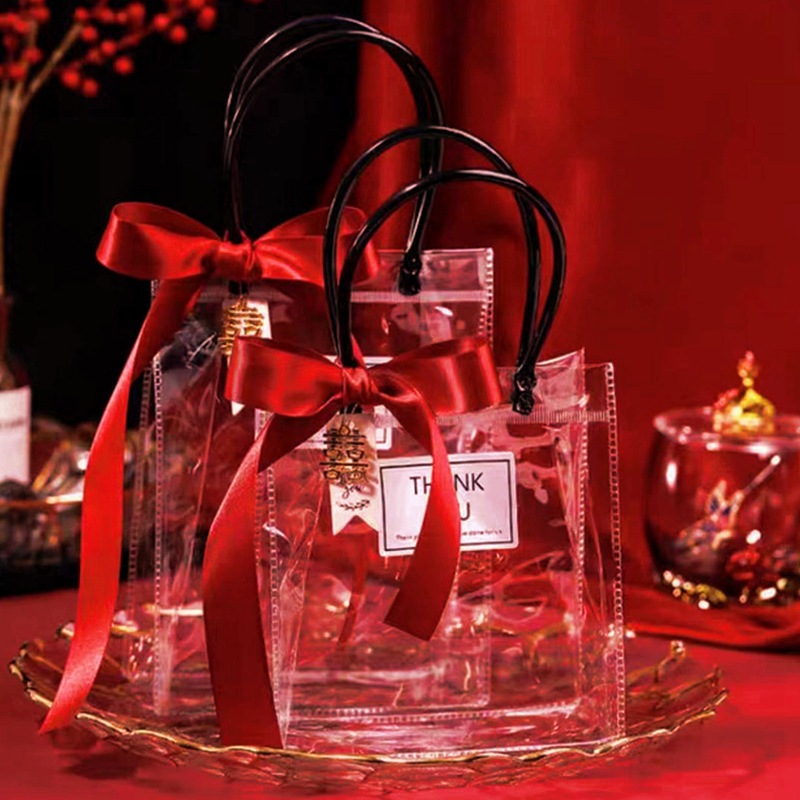 PVC transparente negro caramelo de la boda del bolso con el regalo cumpleaños embalaje plástico impermeable en stock al por mayor