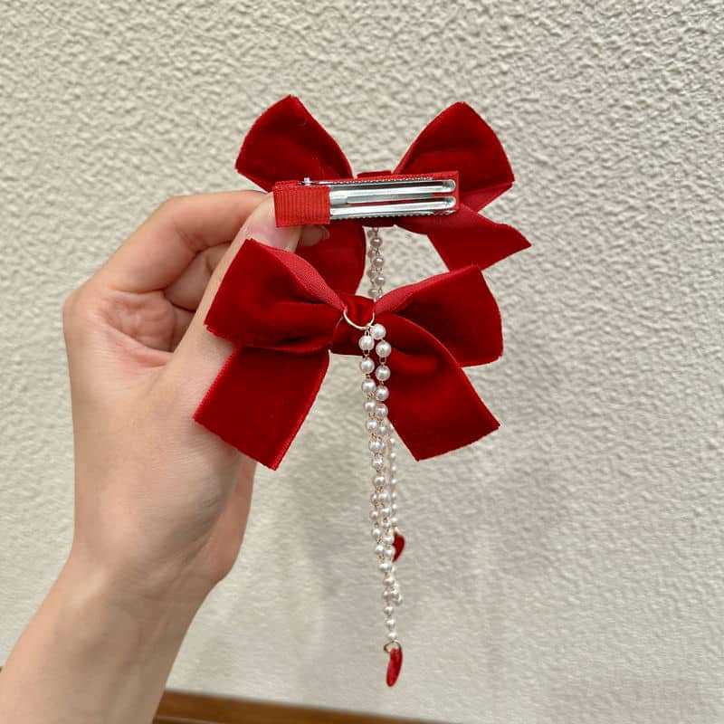 60g Weight Hair Clip Hair Accessories Type 1 Piece Quantity Holiday, Date Occasion Bow Knot Pattern Women's Gender Beaded Design Sweet Style Women's Sweet Bow Knot Cloth Beaded Hair Clip 9