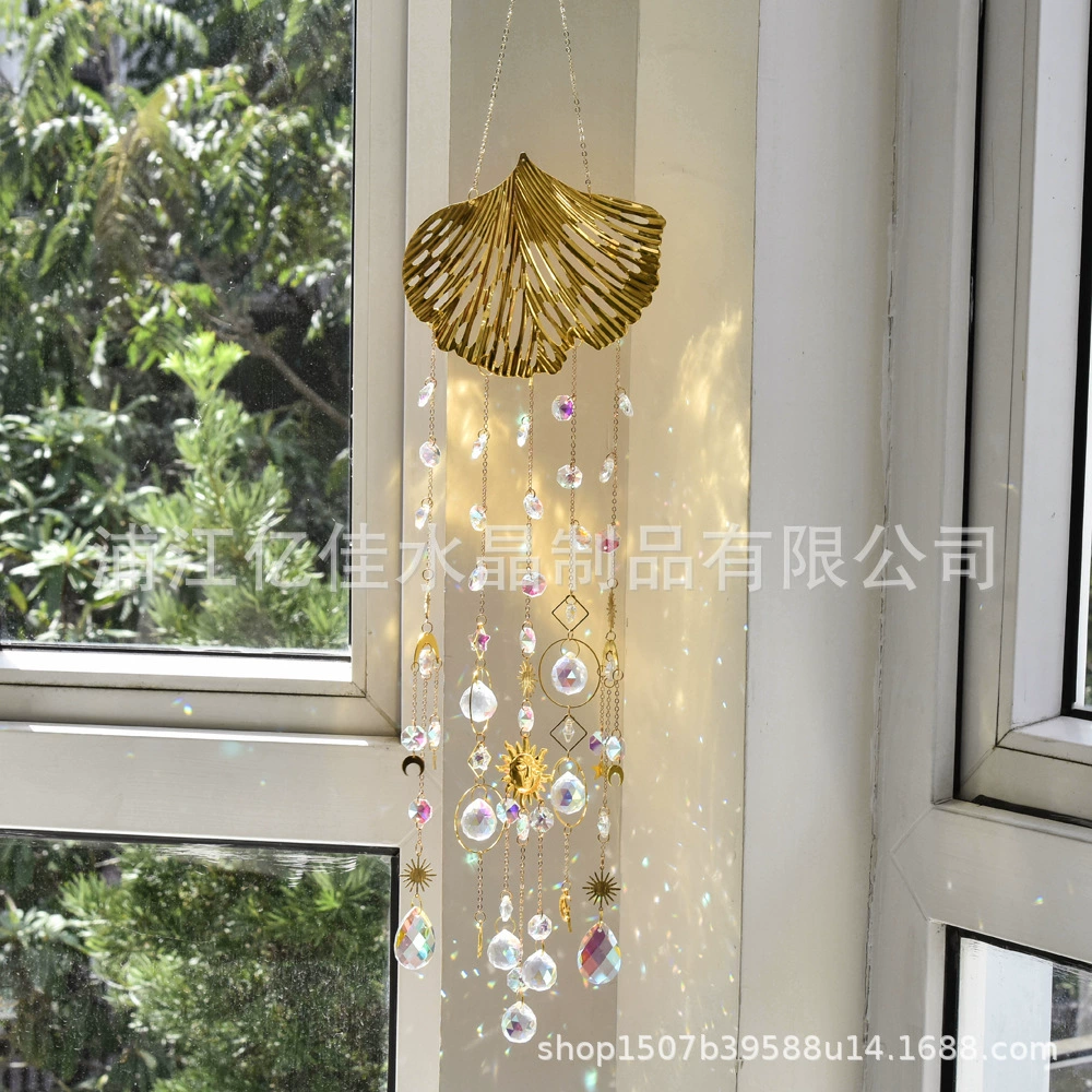 Трансграничный источник PDD завод новый хрустальный кулон маленький гинкго билоба AB цветной кристалл солнечный ловец света и тени ветра колокольчик