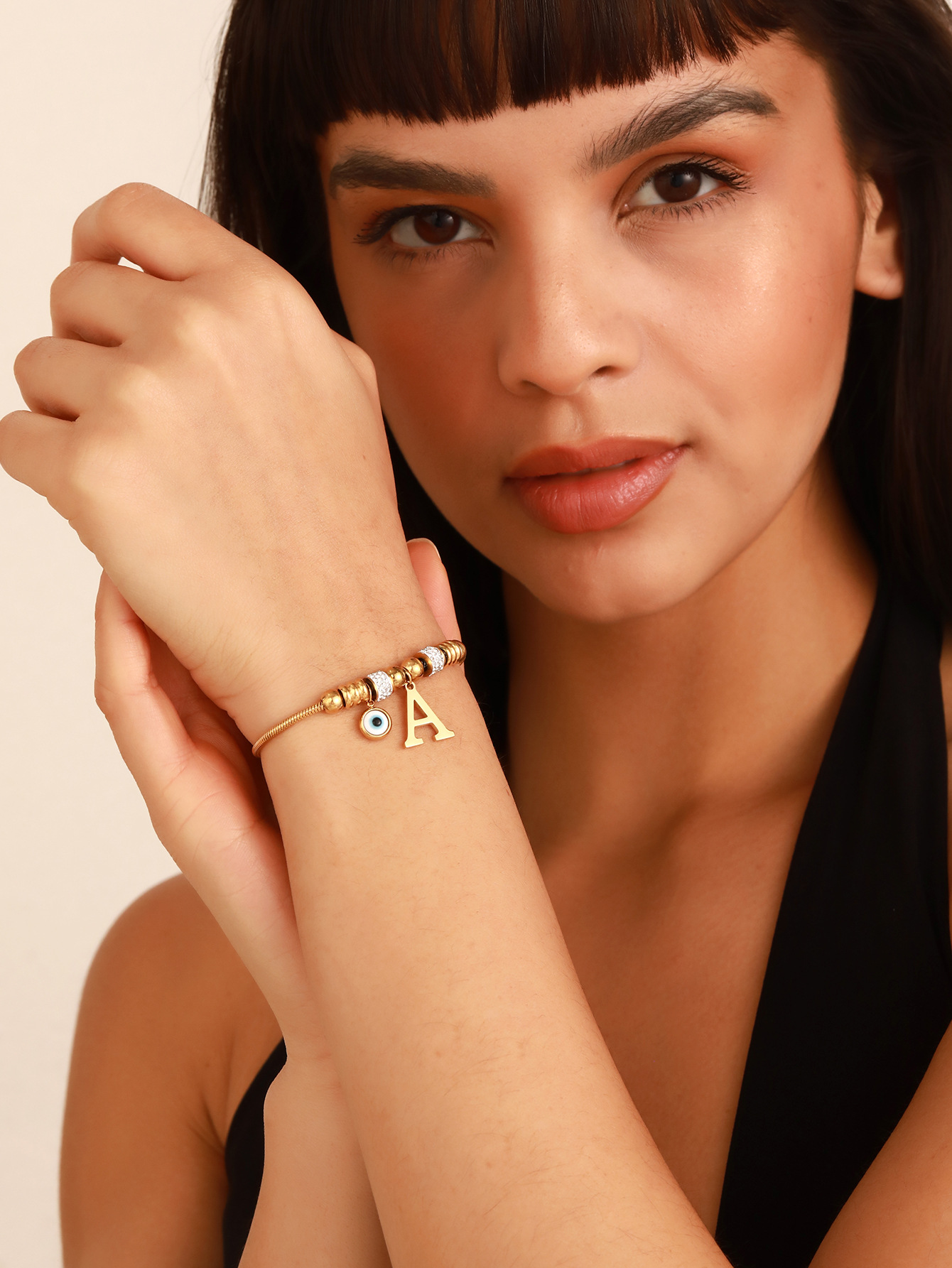 16g Weight Simple Style Letter Devil's Eye Titanium Steel Zircon Bangle In Bulk