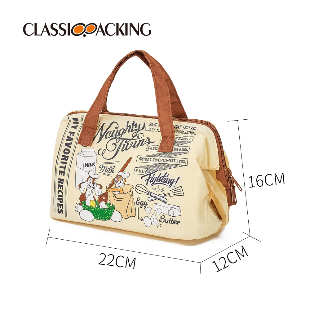 Multifuncional engrosada lonchera bolsa de aislamiento interior portátil de papel de aluminio bolsa de material de dibujos animados patrón de mano llevar bolsa de almuerzo de lona