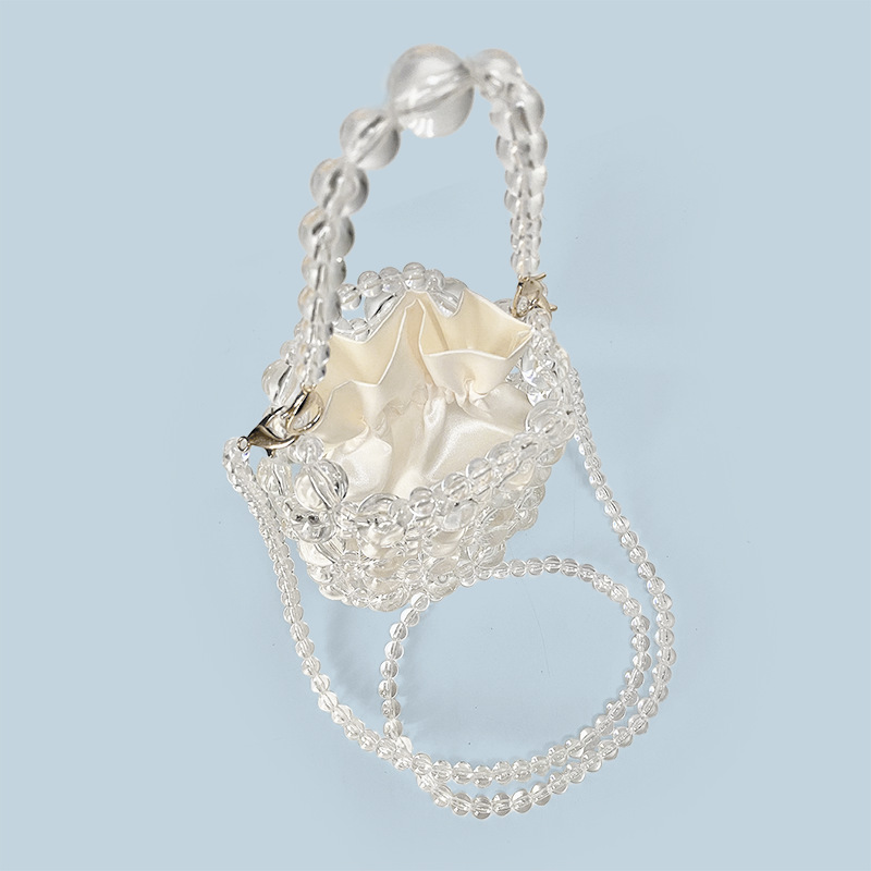 New Transparent Irregular Hand-Woven Acrylic Crystal Beaded Banquet Phone Bag Crossbody Bucket Mini Bag - Thumbnail 3
