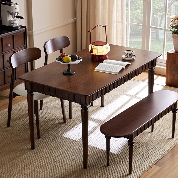 Medieval Style French Solid Wood Dining Table Restaurant Retro Rectangular Dining Table Home Small Apartment Dining Table and Chair Combination