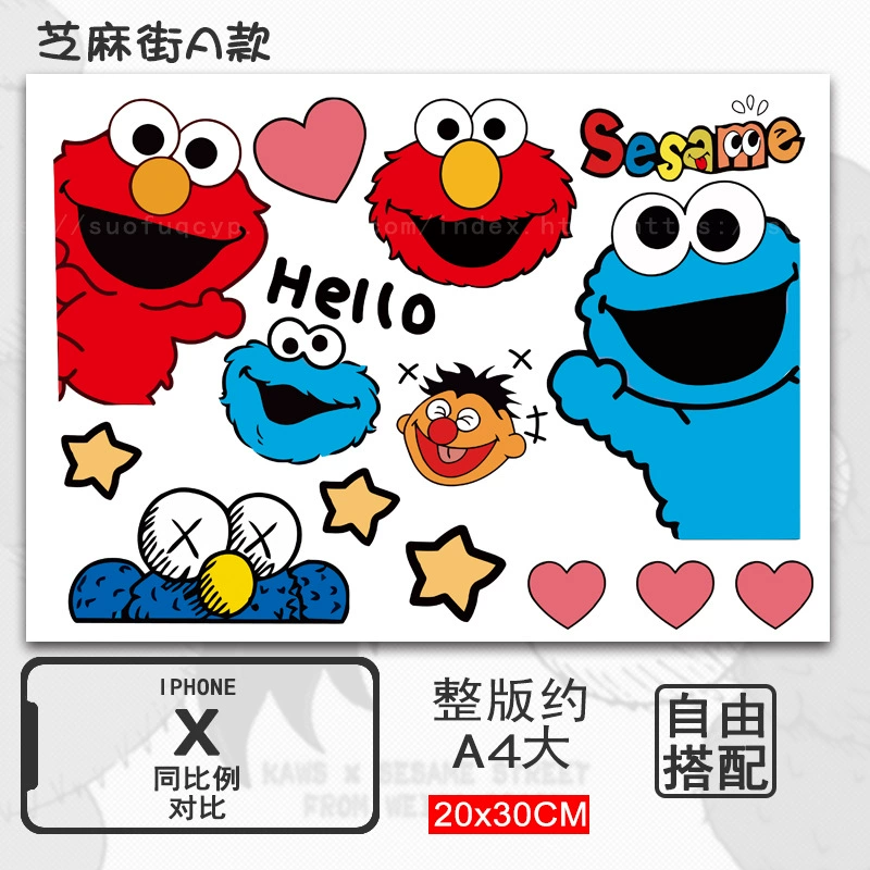 Kaws «Улица Сезам», модный бренд XX, автомобильная наклейка для глаз, креативная мультяшная электрическая машина, мотоцикл, водонепроницаемая наклейка Emma Yadi