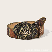跨境西部风玫瑰花扣复古腰带女款百搭 做旧小众腰封 牛仔女士皮带