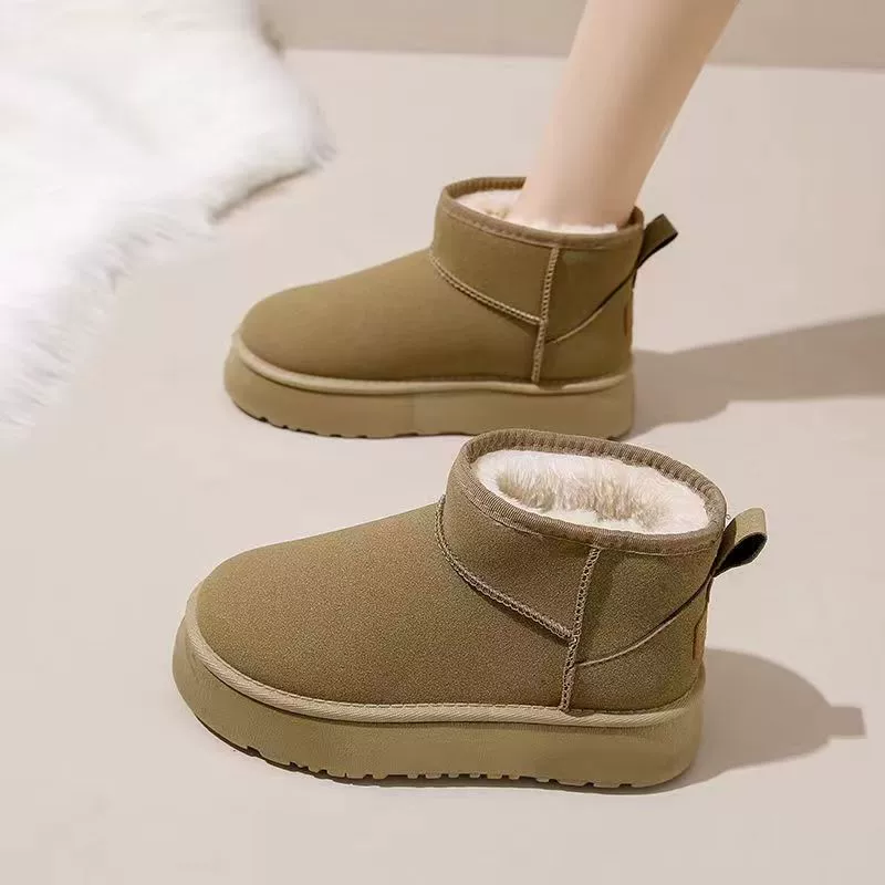 Большие размеры снежные сапоги женские толстые подошвы 2024 зимние новые бархатные утолщенные укороченные наружные теплые хлебные хлопчатобумажные туфли