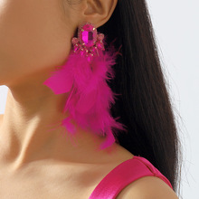 E11845欧美跨境时髦女士优雅羽毛镶钻耳环 复古秋冬新款设计耳饰