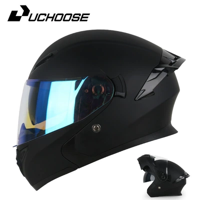 3C Certified Motorcycle Flip-Up Helmet Motorcycle Safety Supplies - matt-black-aurora-blue-comes-with-transparent-mirror-bluetooth-headset-m