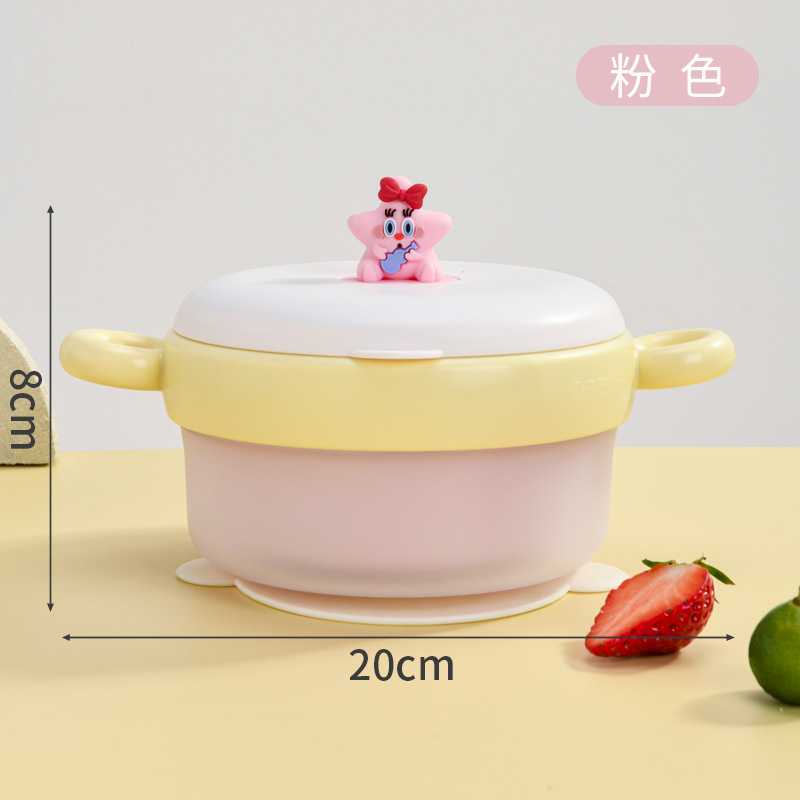 Tazón de aislamiento térmico de acero inoxidable desmontable para bebés Tazón de alimentación suplementaria anti-escaldado con ventosa Tazón de alimentación para bebés Cartoon