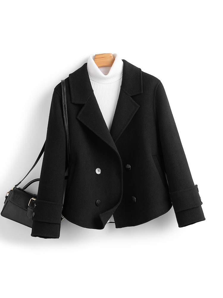 秋冬の新型の100% ウールの両面はコートのスーツの女性の短いタイプの修身のヘボン風の小さい背が高くて、百合があります。