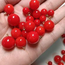【6-16mm喜庆】樱桃红珍珠吊坠铜帽羊眼红色珍珠坠子耳环时尚饰品