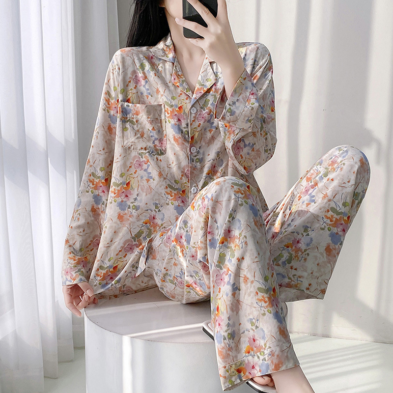 女性用夏の綿シルクパジャマ、長袖、薄手のホーム服、通気性、吸汗性、柔らかい綿シルク、大きいサイズのスーツ、ドロップシッピング|undefined