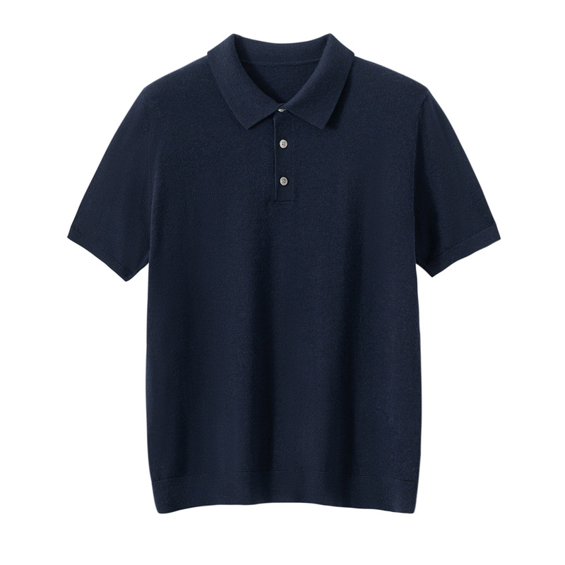 High-End 68-Count Worsted Consinee 100% Pure Cashmere Knitted Half-Sleeved Men's Business Short-Sleeved Sweater Polo Shirt