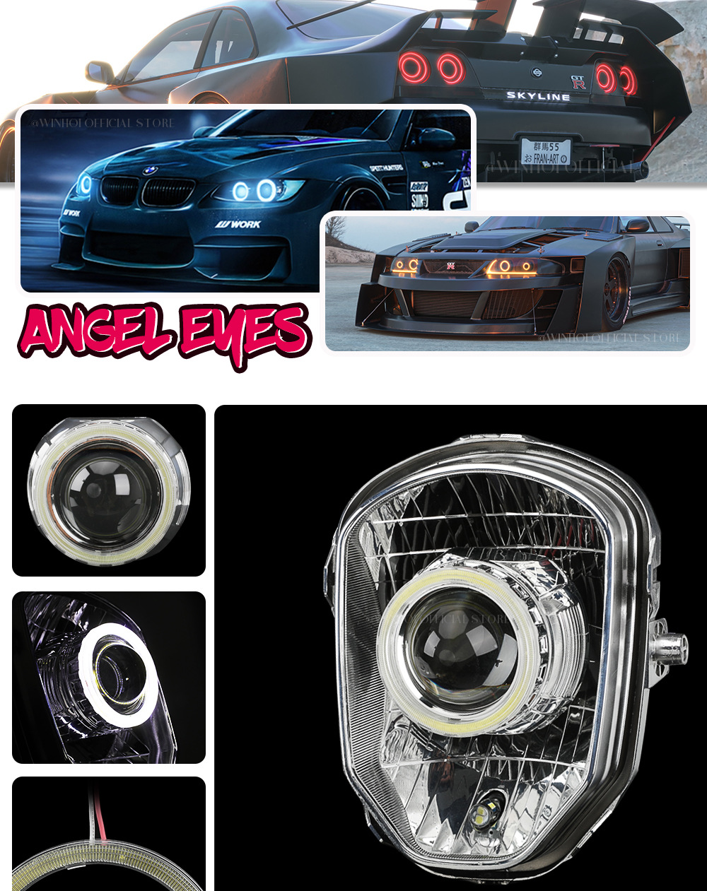Car Led Light Headlight Cob Aperture Devil Eye Car Light Modified Angel Eye Fog Light Cob Aperture Daytime Running Light