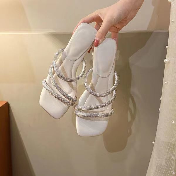 Fashionable high heels with rhinestones open toe