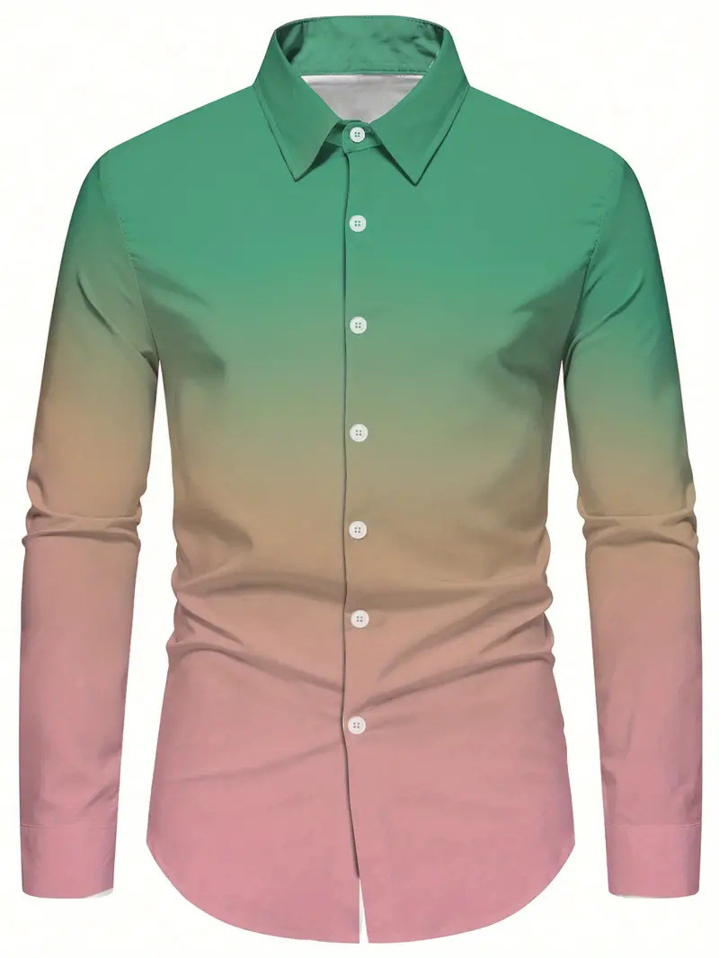 Camisa de solapa de diseño de nicho de la calle principal 2024 Camisa de manga larga con degradado de todo fósforo para hombre de otoño MB12