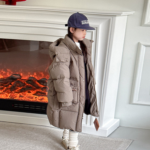  new winter girls' down jacket, mid-length imported 90 white duck down children's down jacket, long parent-child style
