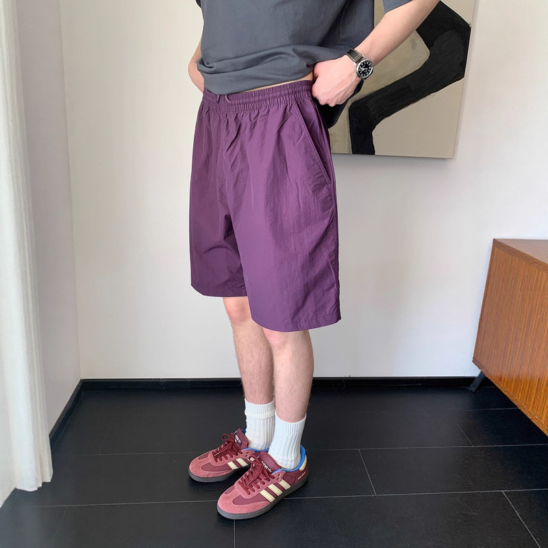 Summer Dopamine-Colored Beach Pants Breathable Cycling Sports Loose Casual Quick-Dry Shorts Unisex Solid Color Knee-Length Shorts