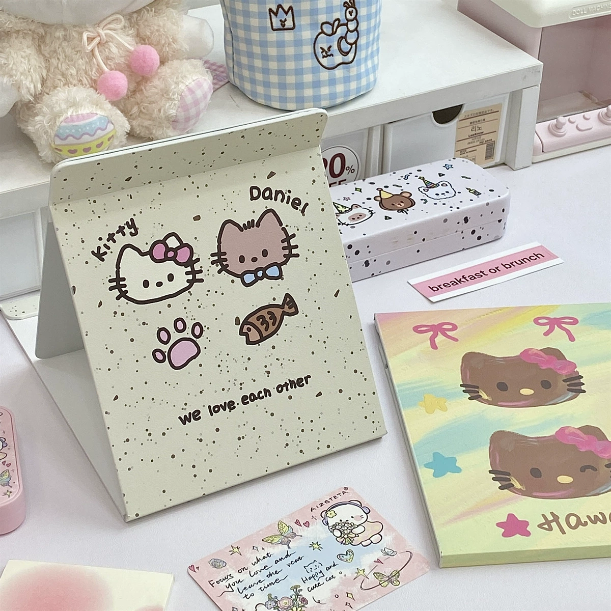 Genuine folding high quality cartoon cute table handheld mirror, kitten