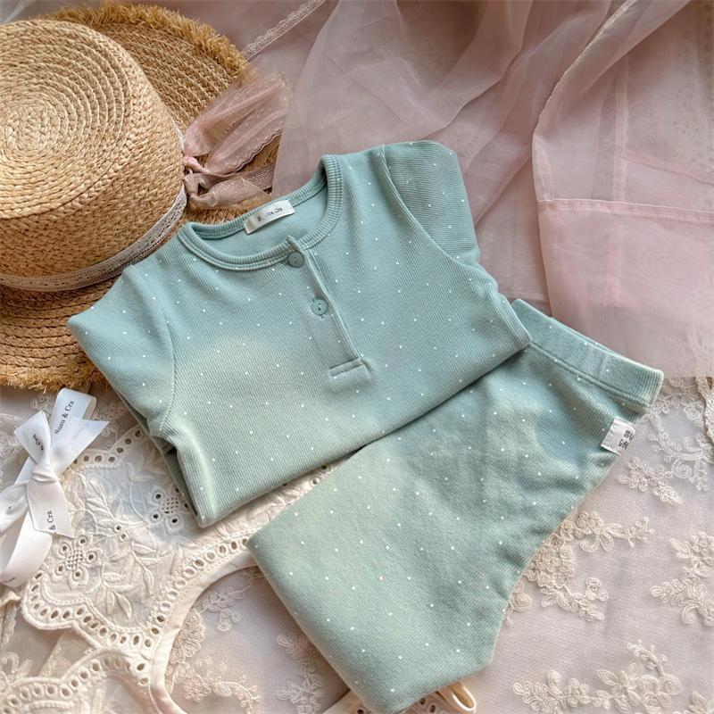 高弹柔软儿童套装波点满印秋衣秋裤两件套家居服套装0176079|undefined