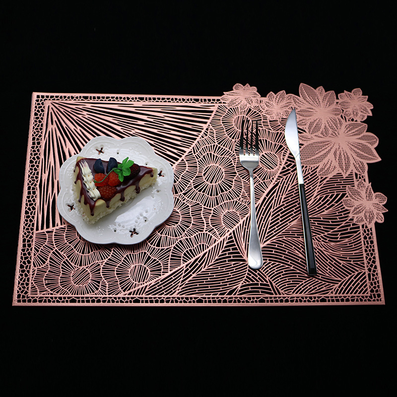 Transfronterizo exclusivo PVC hueco placemat nueva moda bronceado placemat fácil limpieza PU estera de la tabla para la estera de la placa del hotel