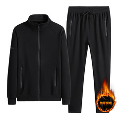 加絨加厚純棉男士運動套裝春秋寬鬆立領中老年爸爸休閒外套兩件套