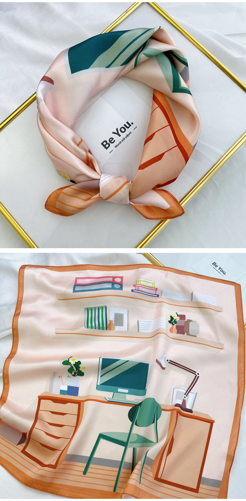 40g Weight Silk Scarf Classification Travel Occasion Unisex Gender Printing Design Sweet Style Coffee, Purple, Red, Green, Blue, Camel, Yellow Color Wholesale Fashion Contrast Color Printing Small Square Scarf 14