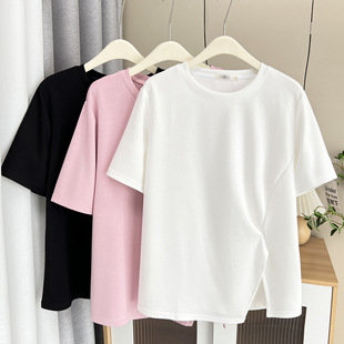 [Special] 100kg Plus-Size Summer Casual Irregular Slit Short Sleeve Versatile Solid Color Crew Neck T-Shirt 7475