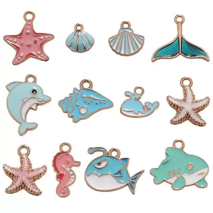 Оптовая продажа 1 шт., ювелирные аксессуары из сплава с каплями масла, серия, подвеска в виде ракушки, морской звезды, DIY ювелирные изделия, трансграничная горячая распродажа