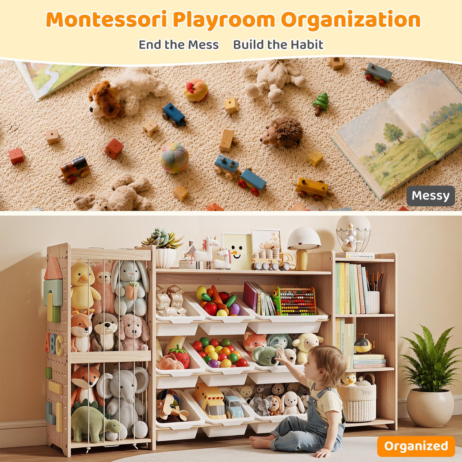 Çapraz Sınır Katı Ahşap Oyuncak Rafı Montessori Anaokulu Oyuncak Depolama Rafı Çok Katmanlı Kitaplık Çocuk Oyuncak Saklama Rafı