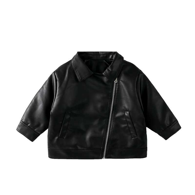 패션 어린이 2024 소년과 소녀를위한 새로운 가죽 코트 어린이와 어린이를위한 봄과 가을 유행 가죽 코트 잘 생긴 탑
