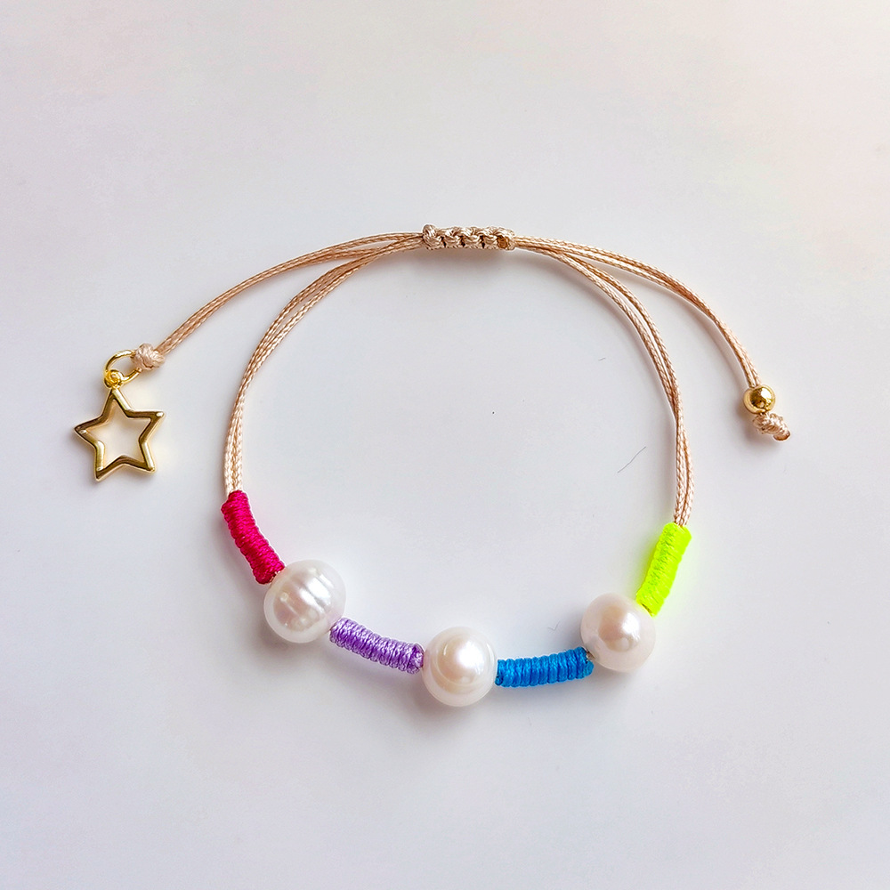Women'S Gender Beaded, Knitting Design Vacation Color Block Freshwater Pearl Beaded Knitting Bracelets