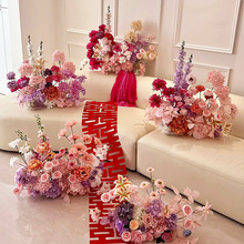 梦幻粉黛仿真花结婚礼场景布置浪漫背景路引客厅卧室床头花艺摆件