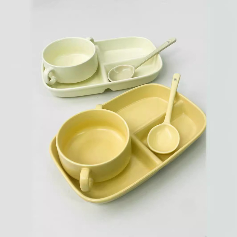 211 Ceramic Children's Split Plate Student Canteen Adult Split Plate High Color Value Moon Meal Fat Reduction Quantitative Plate