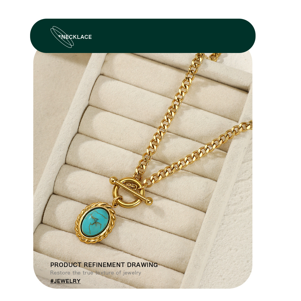 1 Piece Quantity Wholesale Jewelry Fashion Oval 304 Stainless Steel Turquoise Plating Stainless Steel Necklaces