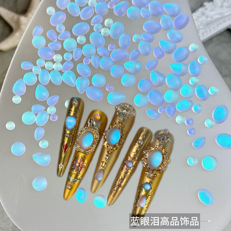 Nail art jewelry new high blue tears matte frosted oval drop shape round nail drill diy armor Nail art jewelry new high blue tears matte frosted oval drop shape round nail drill diy armor