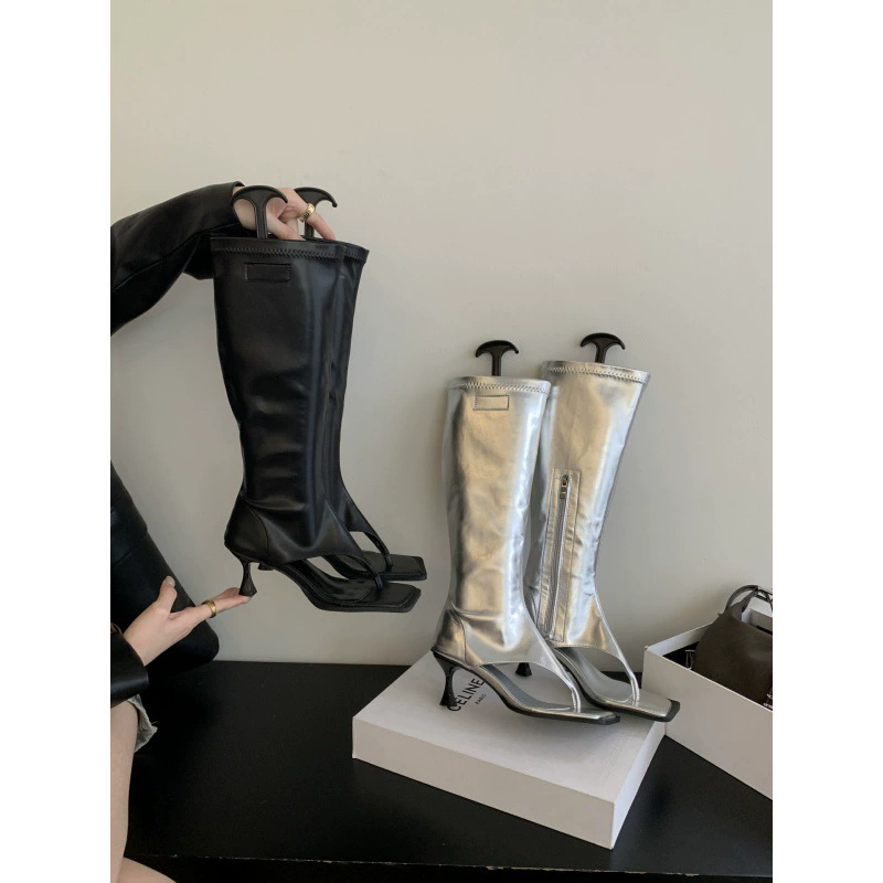 Весенне-осенние ботинки в корейском стиле 2025 года, женские туфли на высоком каблуке с ремешком на пальцах, экспортируемые босоножки на шпильке с квадратным носком.