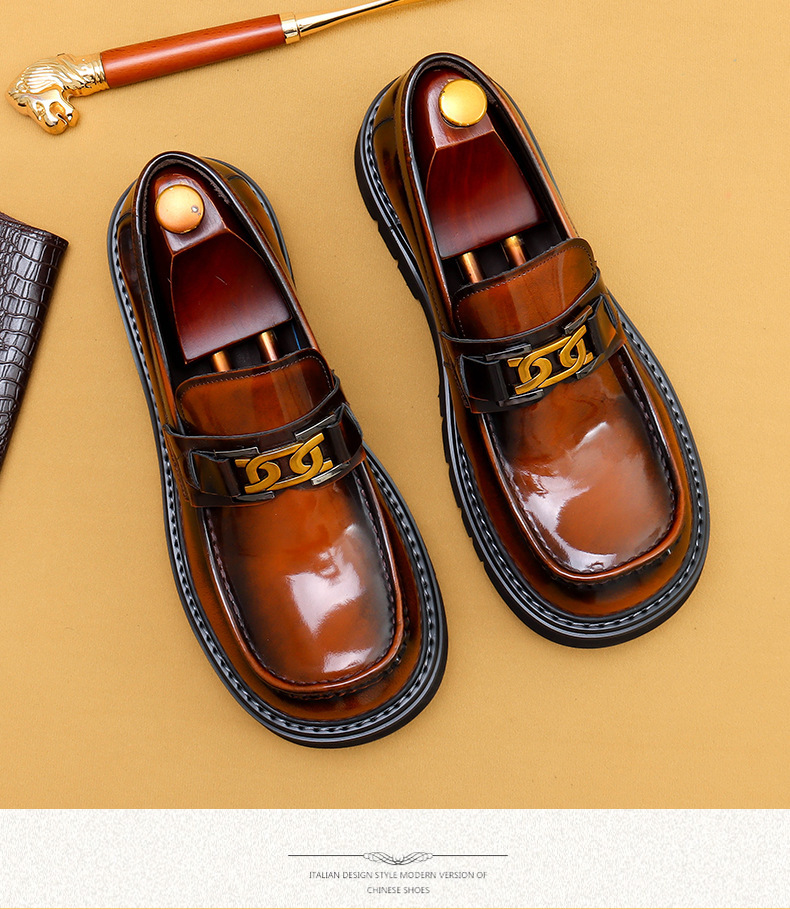 Foreign trade popular big toe leather shoes men's genuine leather glossy business casual fashion wide foot platform slip-on formal wear shoes_vogvips.com