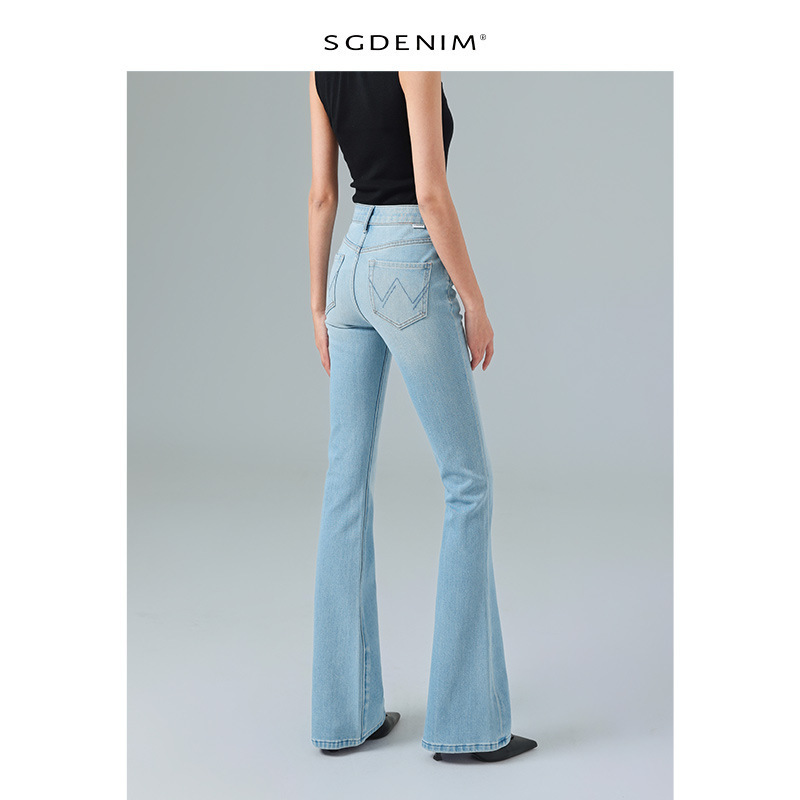 Light Blue Flared Jeans for Women, High-Waisted, Four-Way Stretch, Butt-Lifting, Slimming, Size 26, New Spring Style, Versatile