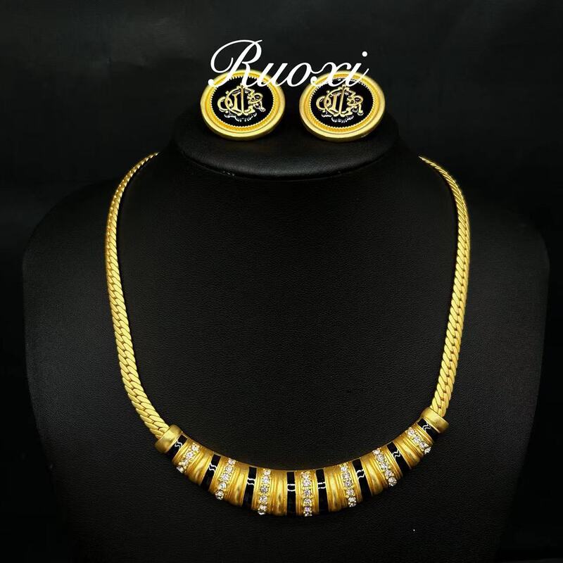 Ruoxi Middle Ancient vintage Vintage Enamel Western Light Luxury Simple suit Jewelry Zebra Pattern Road Necklace Earrings